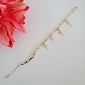 Tri Color Cross Gold Plated Bracelet